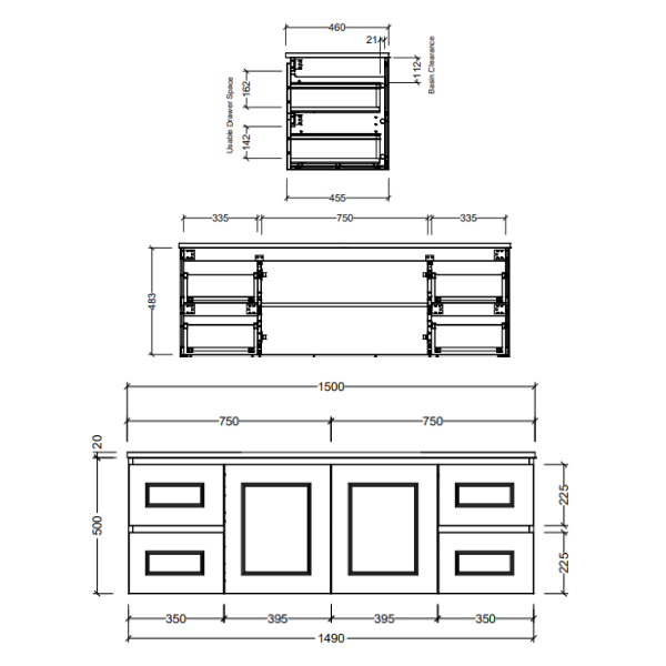 Timberline Nevada Classic 1500mm Wall Hung Vanity - Alpha Ceramic Top - NVCV1500CAPHW