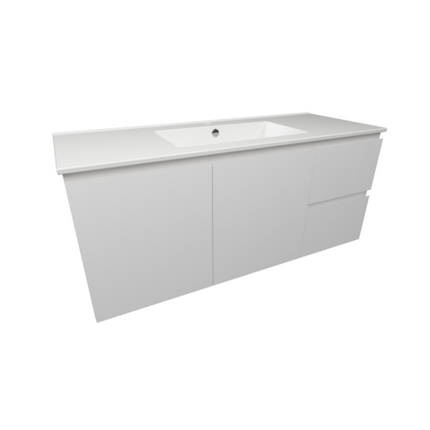 Timberline Nevada 1200mm Wall Hung Vanity with Alpha Ceramic Top - Right Hand Drawers