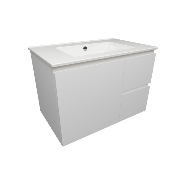 Timberline Nevada 750mm Wall Hung Vanity with Ceramic Top - Right Hand Drawers - NEVQV750CAPHW