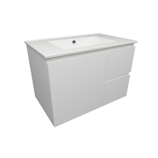 Timberline Nevada 750mm Wall Hung Vanity with Ceramic Top - Right Hand Drawers - NEVQV750CAPHW