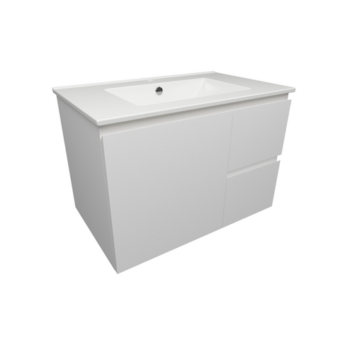 Timberline Nevada 750mm Wall Hung Vanity with Ceramic Top - Right Hand Drawers