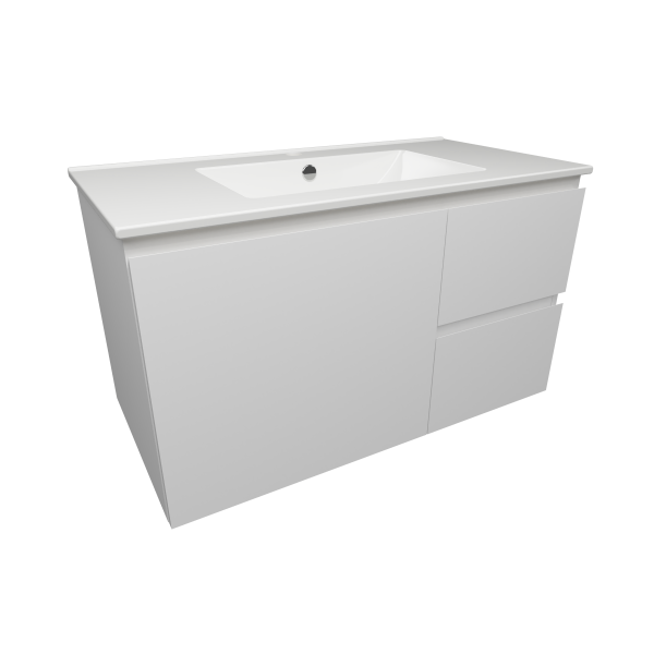 Timberline Nevada 900mm Wall Hung Vanity with Ceramic Top - Right Hand Drawers - NEVQV900CAPHW