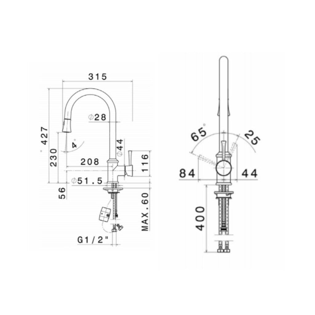 Newform Real Kitchen Mixer with Pull-Out Spray - Chrome - 63445Q.21.018