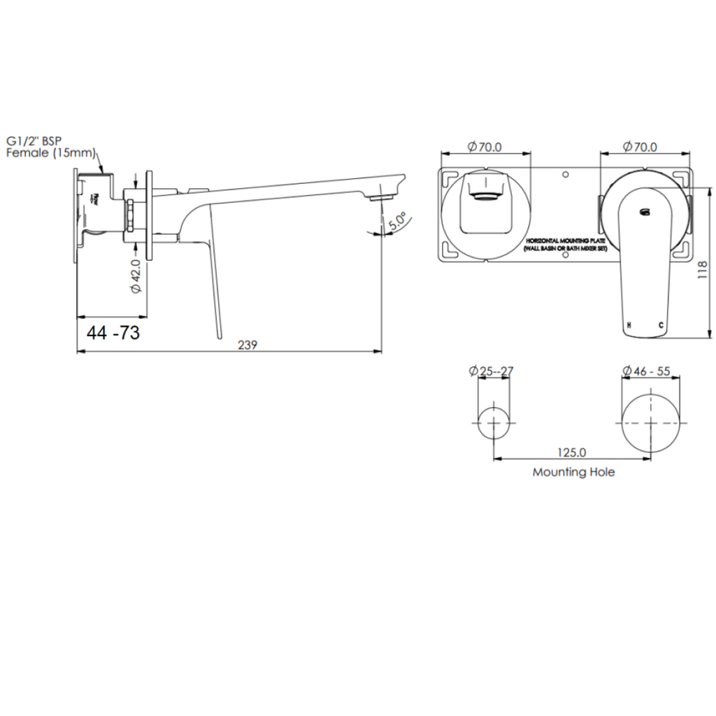 Greens Novi Wall Basin Mixer Lead Free - Brushed Brass - LF24203520BB