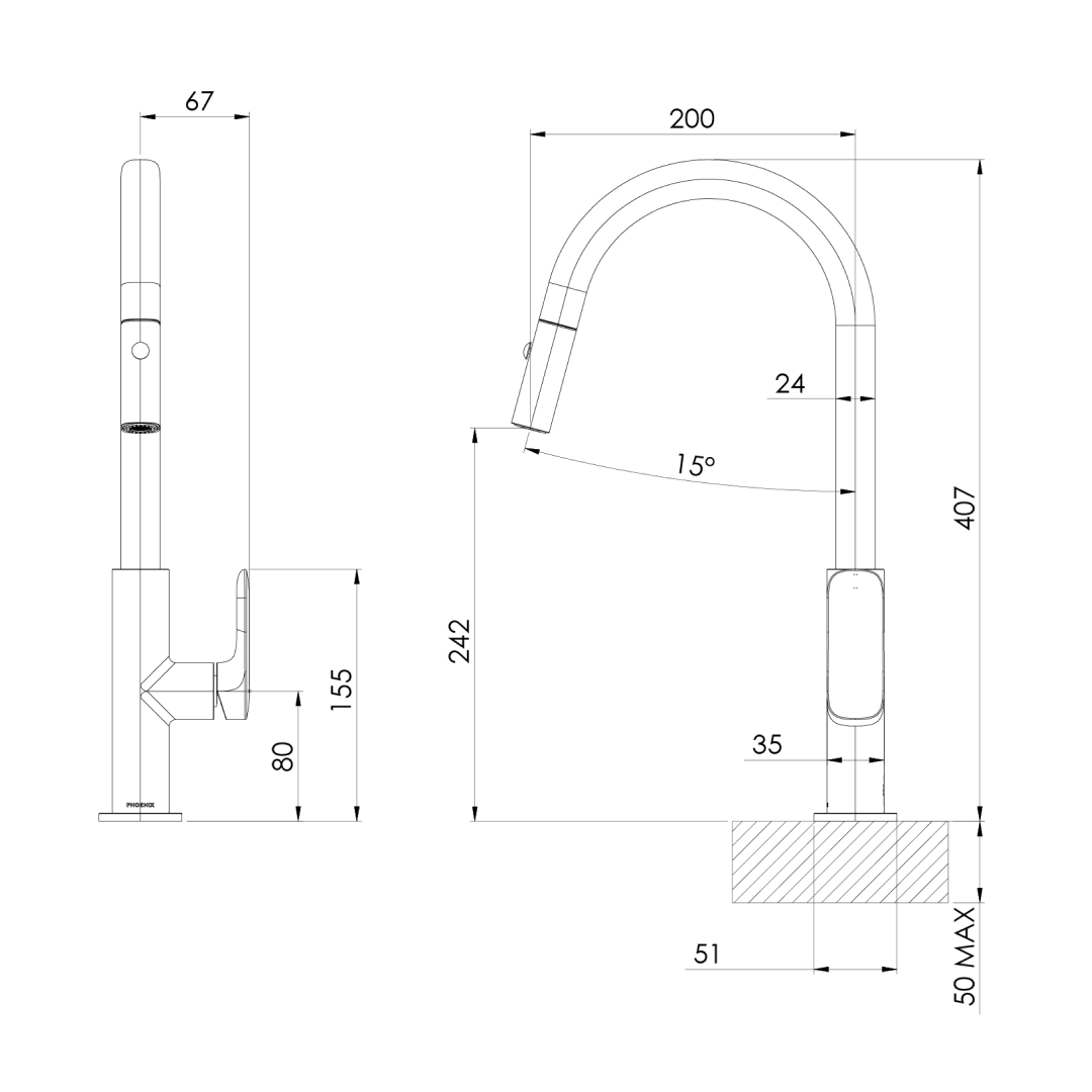 Phoenix Nuage Pull Out Sink Mixer 200mm - LF Chrome - 129-7105-00-1