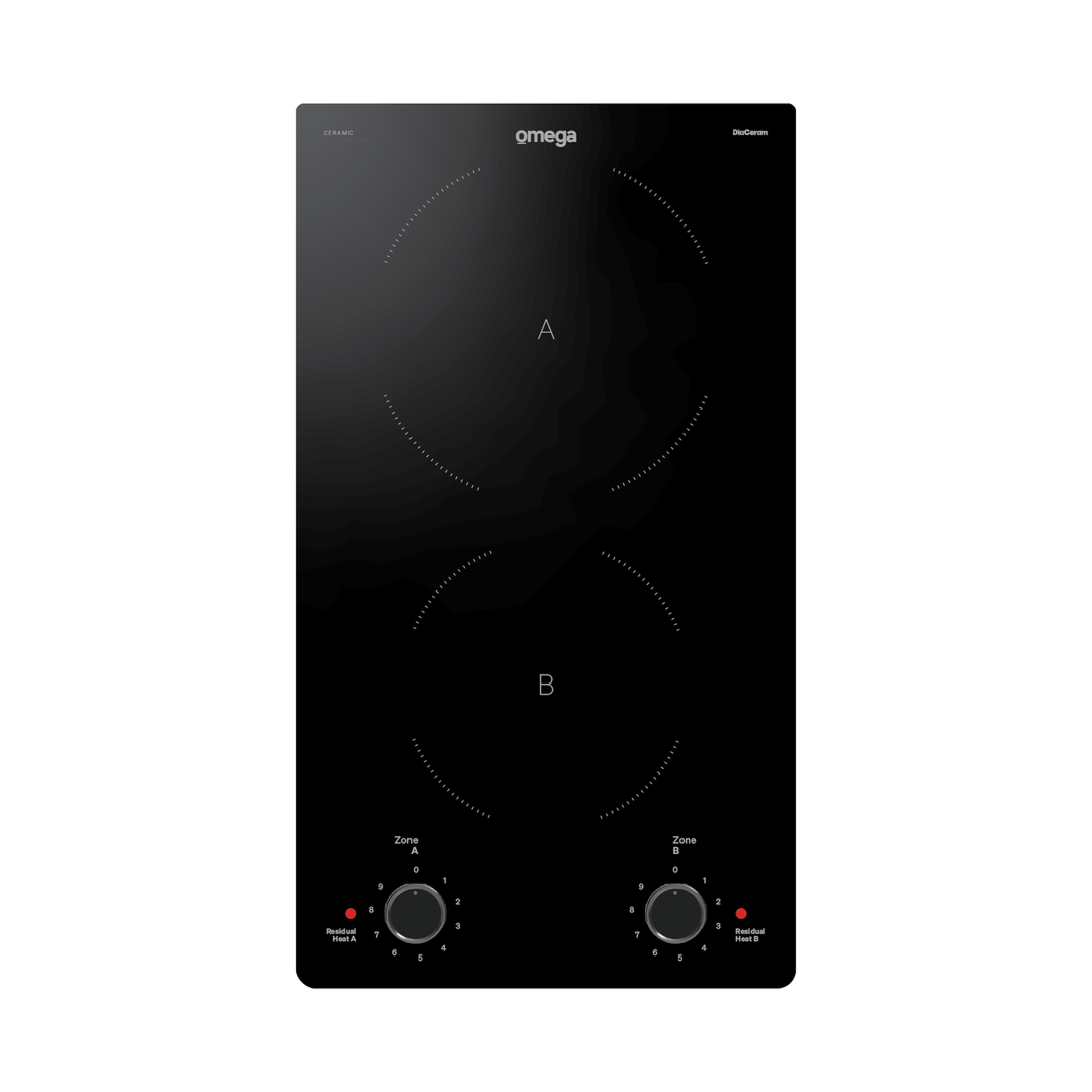 Omega 30cm 2 Zone Ceramic Cooktop with Knob Controls - OCC302KCOM