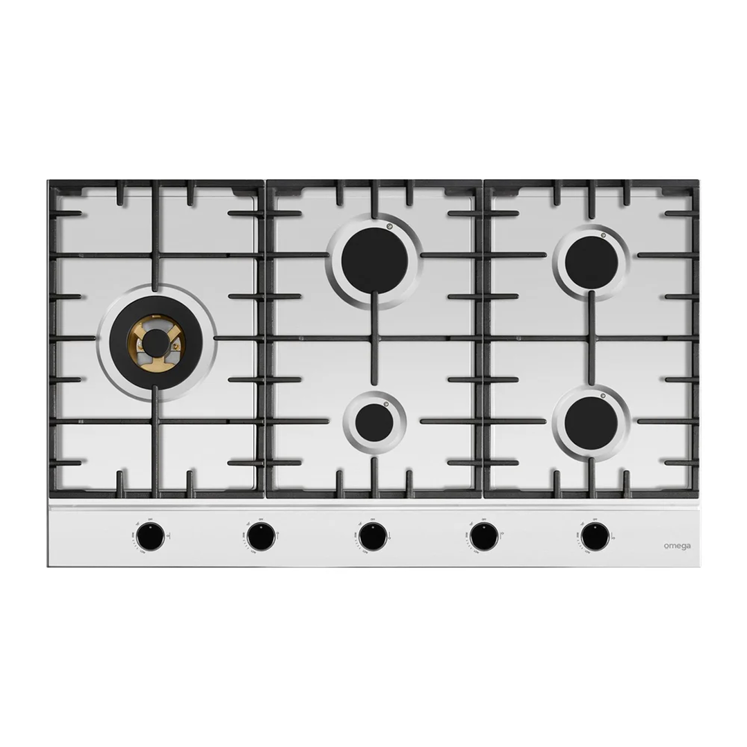 Omega 90cm 5 Burner Gas Cooktop - Stainless Steel OCG905WXCOM