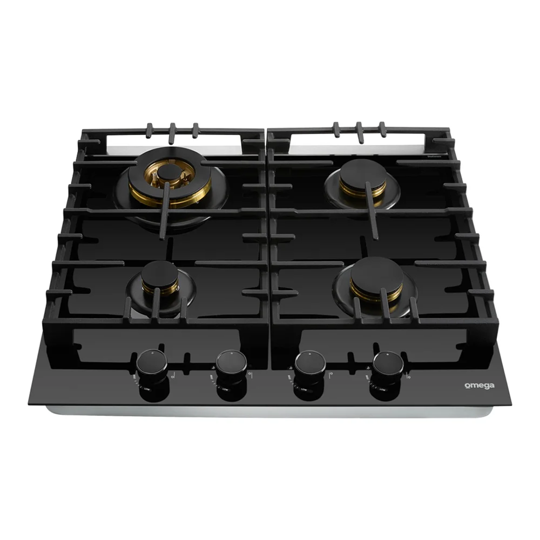 Omega 60cm 4 Burner Gas Cooktop - Ceramic Black Glass OCGG604WB