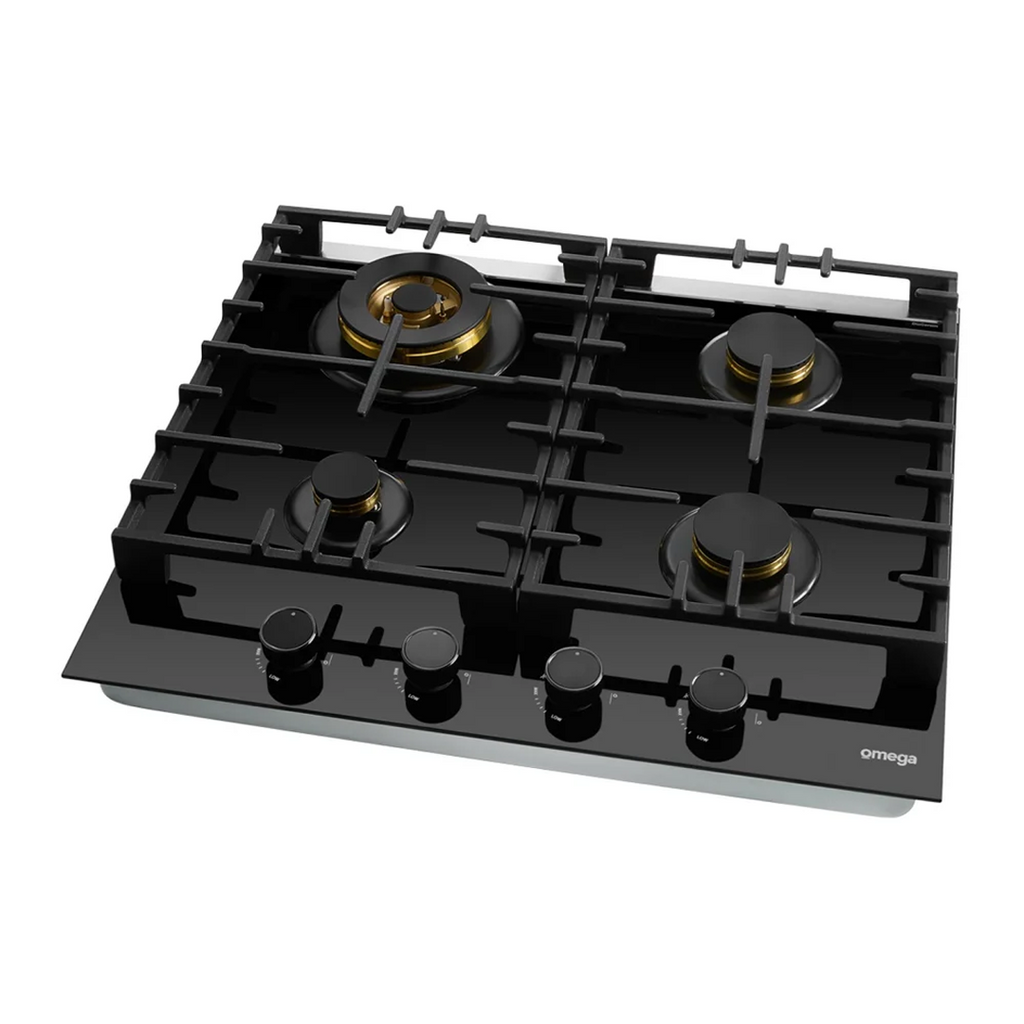 Omega 60cm 4 Burner Gas Cooktop - Ceramic Black Glass OCGG604WB