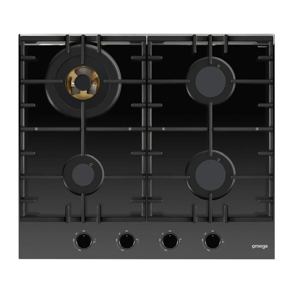 Omega 60cm 4 Burner Gas Cooktop - Ceramic Black Glass OCGG604WB