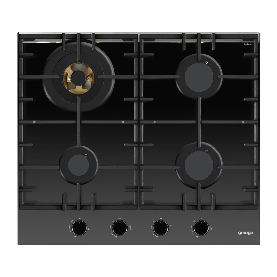 Omega 60cm 4 Burner Gas Cooktop - Ceramic Black Glass OCGG604WB
