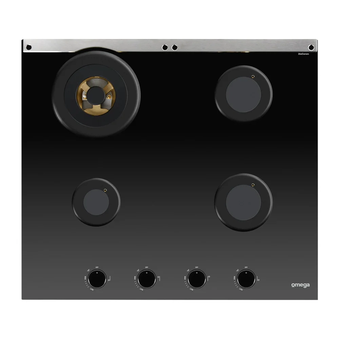 Omega 60cm 4 Burner Gas Cooktop - Ceramic Black Glass OCGG604WB