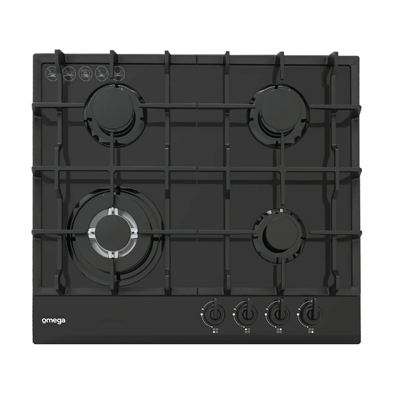 Omega 60cm 4 Burner Gas Cooktop - Black Glass OCGG64COM