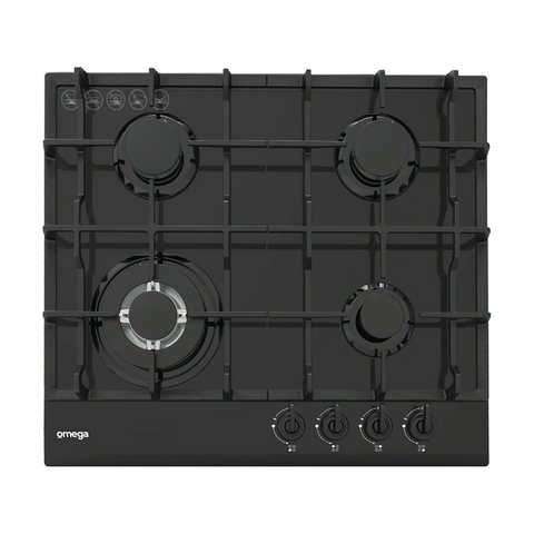 Omega 60cm 4 Burner Gas Cooktop - Black Glass OCGG64COM