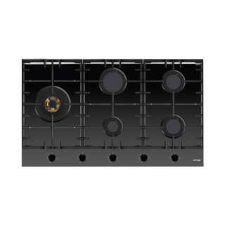 Omega 90cm Gas 5 Burner Cooktop - Black Ceramic Glass OCGG905WB