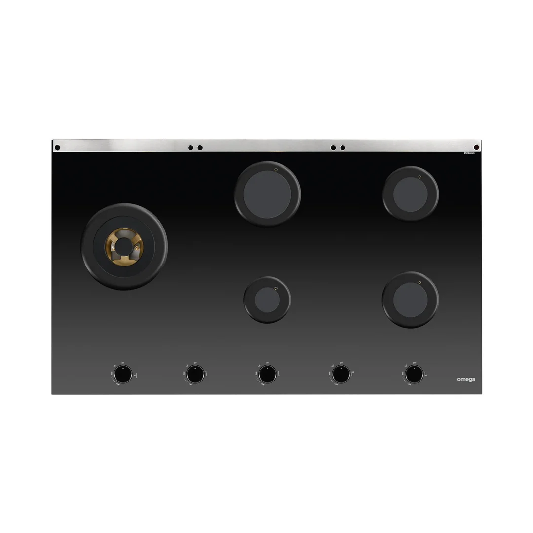 Omega 90cm Gas 5 Burner Cooktop - Black Ceramic Glass OCGG905WB