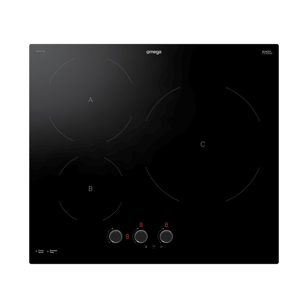 Omega 60cm 3 Zone Induction Cooktop with Knob Controls - OCI603KZCOM