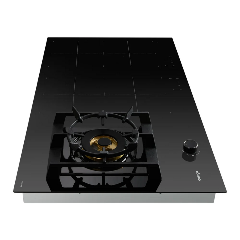 Omega 90cm Hybrid 5 Zone Cooktop Gas & Induction - Black Ceramic Glass