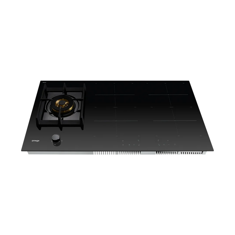 Omega 90cm Hybrid 5 Zone Cooktop Gas & Induction - Black Ceramic Glass