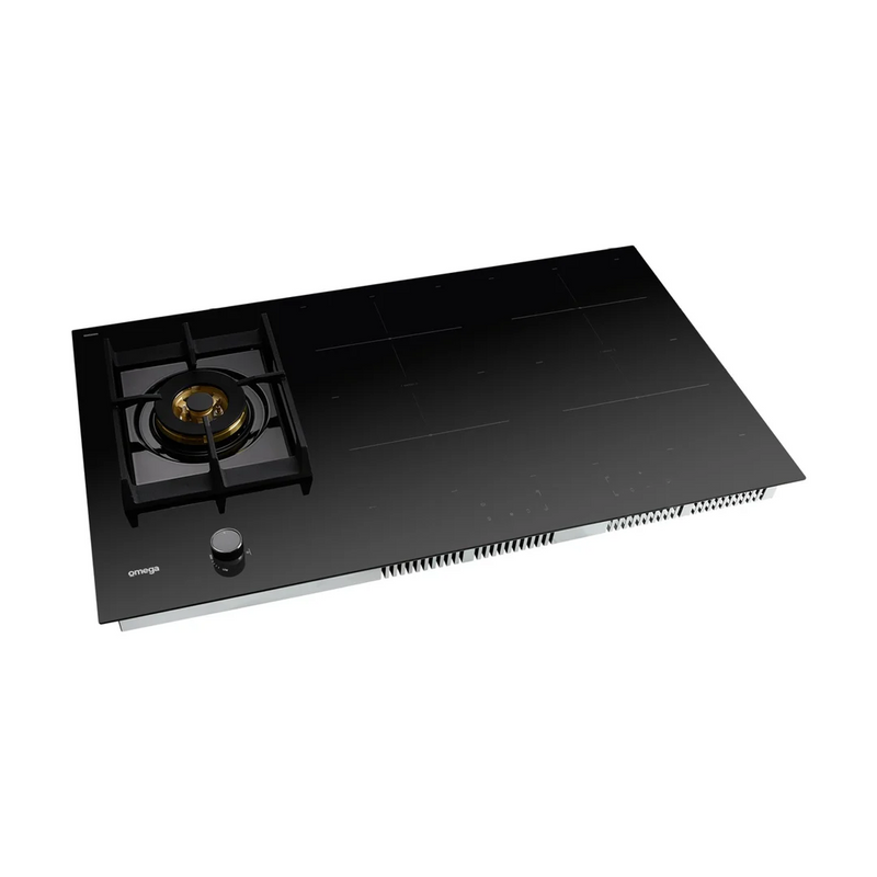 Omega 90cm Hybrid 5 Zone Cooktop Gas & Induction - Black Ceramic Glass