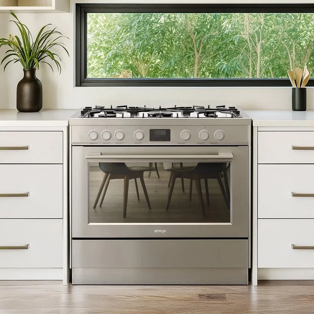 Omega 90cm Freestanding 10 Function Dual Fuel Cooker - Moonlight Silver OFOGC9010X