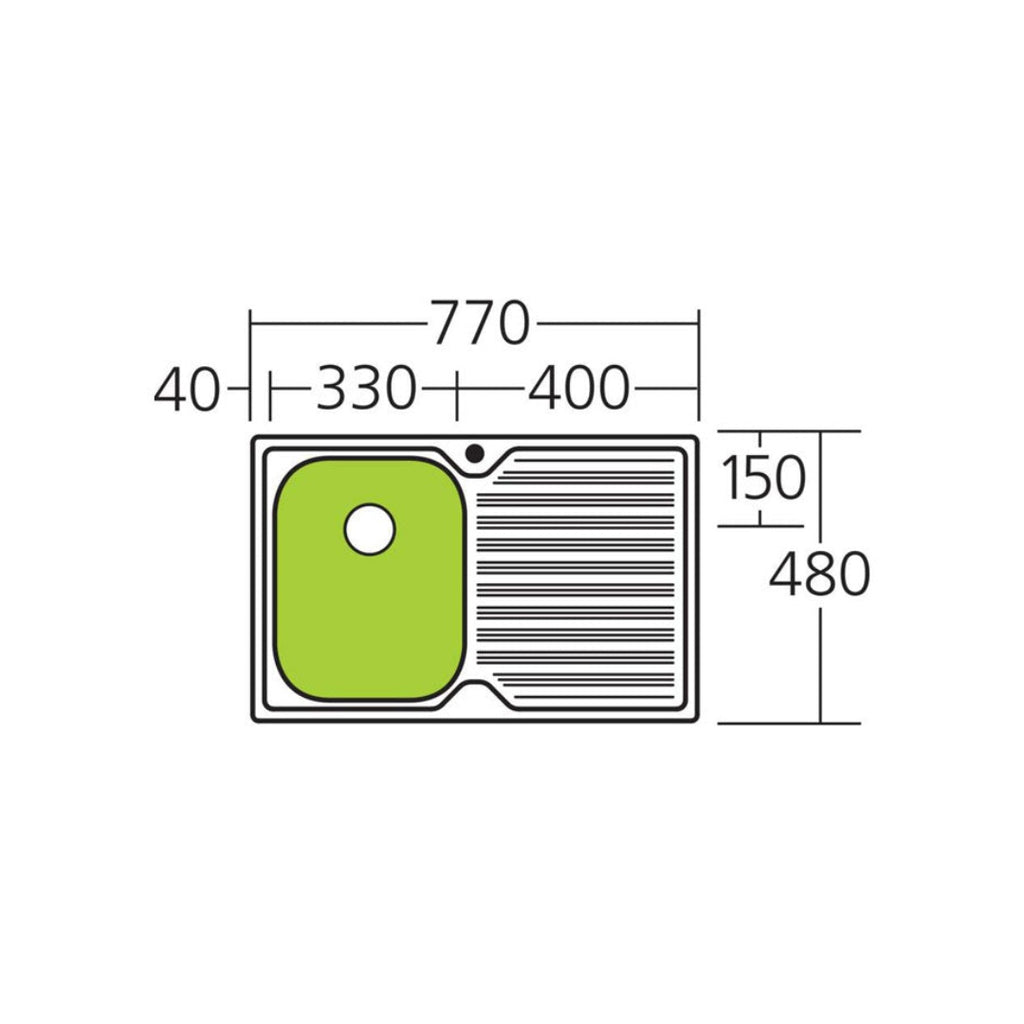 Oliveri Diaz Left Hand Single Bowl Sink & Drainer DZ121 - DZ121 1TH