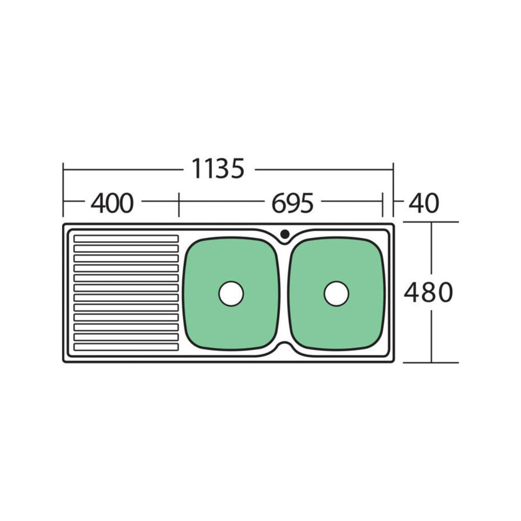 Oliveri Endeavour Double Right Bowl Sink With Drainer EE72 - EE72 1TH