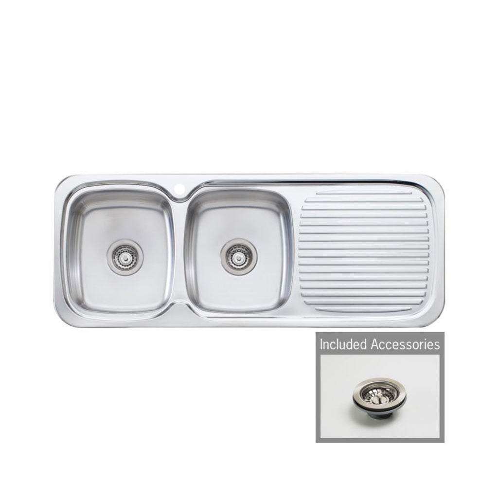 Oliveri LakeLand Left Hand Double Bowl Sink & Drainer LL156