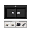 Oliveri Santorini Black Double Bowl Topmount Sink with Glass Top | ST-BL1566GT OF