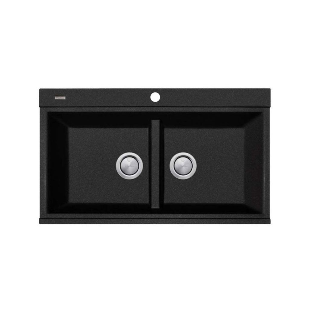 Oliveri Santorini Black Double Bowl Topmount Sink with Glass Top | ST-BL1566GT OF