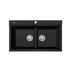 Oliveri Santorini Black Double Bowl Topmount Sink with Glass Top | ST-BL1566GT OF