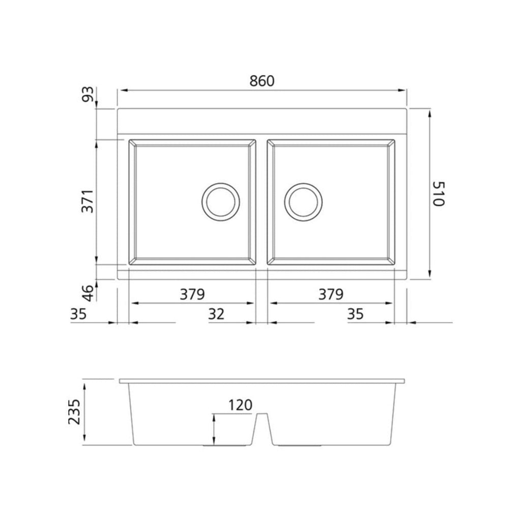 Oliveri Santorini Black Double Bowl Topmount Sink with Glass Top | ST-BL1566GT OF