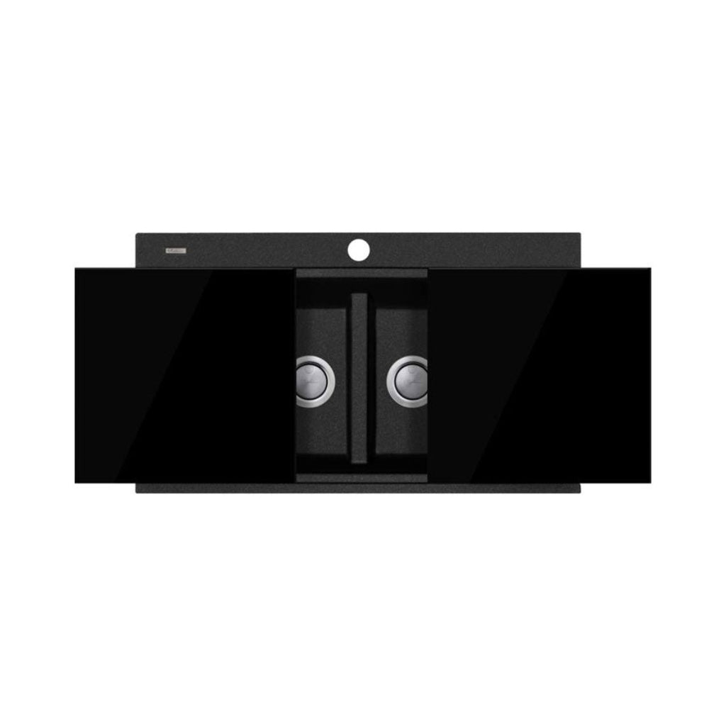 Oliveri Santorini Black Double Bowl Topmount Sink with Glass Top | ST-BL1566GT OF