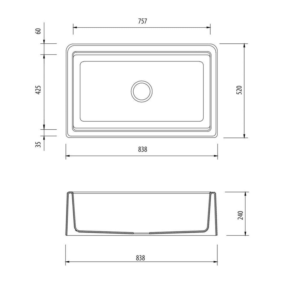 Oliveri Santorini Black Farmhouse Undermount Sink - ST-BL1584U
