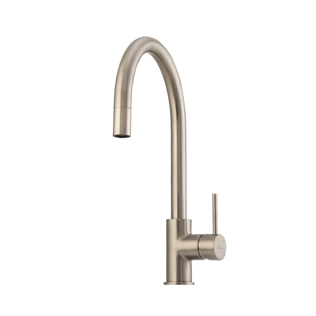 Oliveri Venice Gooseneck Pull-Out Sink Mixer - Brushed Nickel - VE520FBN-P