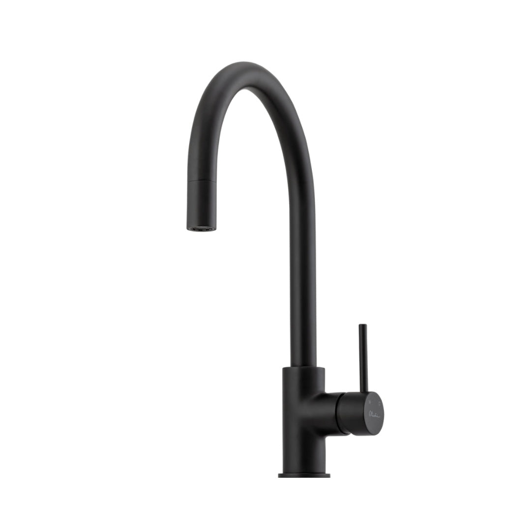 Oliveri Venice Gooseneck Pull-Out Sink Mixer - Matte Black - VE520FMB-P