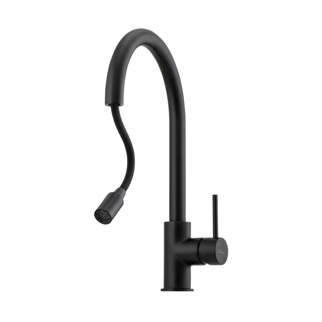 Oliveri Venice Gooseneck Pull-Out Sink Mixer - Matte Black - VE520FMB-P