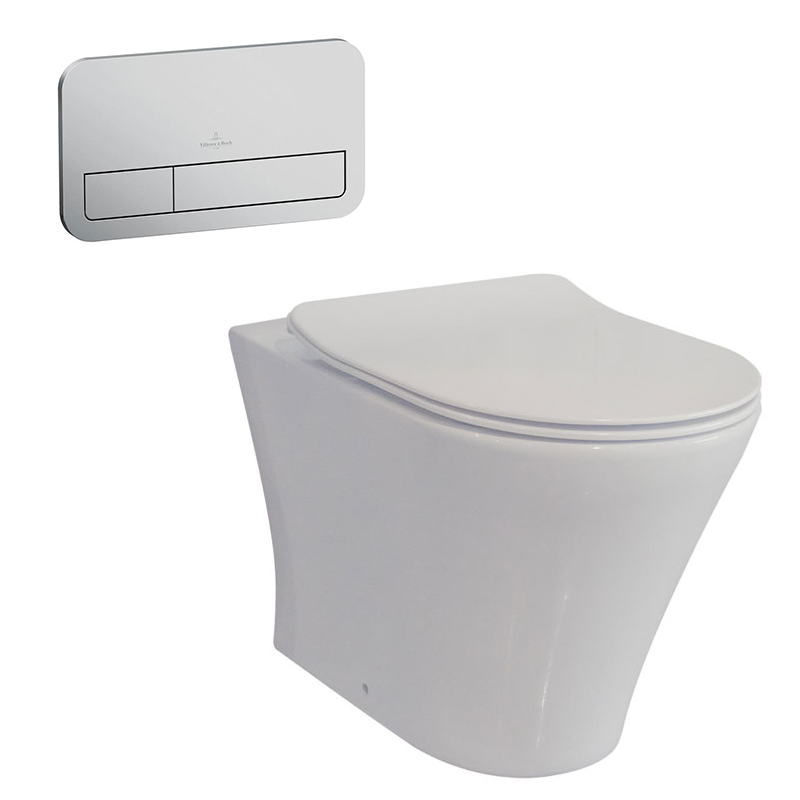 Villeroy & Boch O.Novo 2.0 S-Trap DirectFlush Wall Faced Toilet incl/Slim Seat & VB Cistern Package - E200 Chrome Button - 4624R101L4DB + 92233300 + 92249061