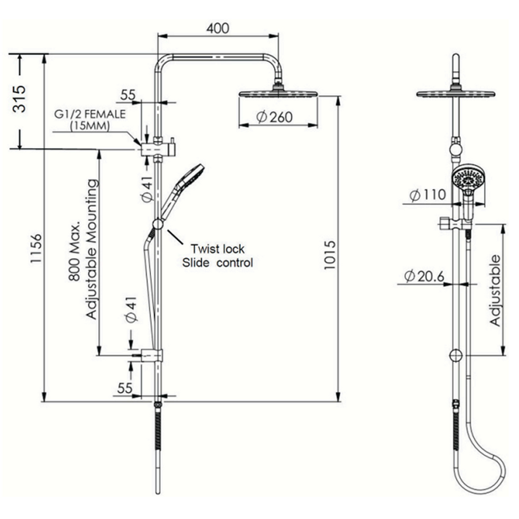 Greens Optima Plus AirFlo Twin Rail Shower - Brushed Brass - 237003BB