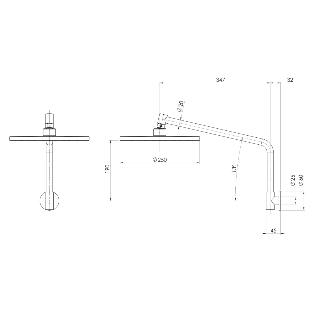 Phoenix Ormond High-Rise Shower Arm and Rose - Chrome - 609-5300-00