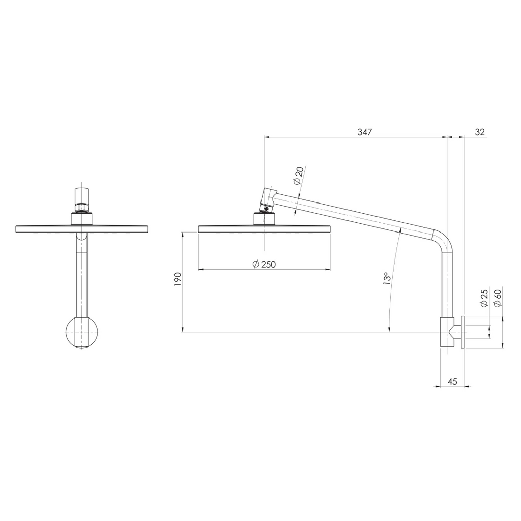 Phoenix Ormond High-Rise Shower Arm and Rose - Brushed Nickel - 609-5300-40