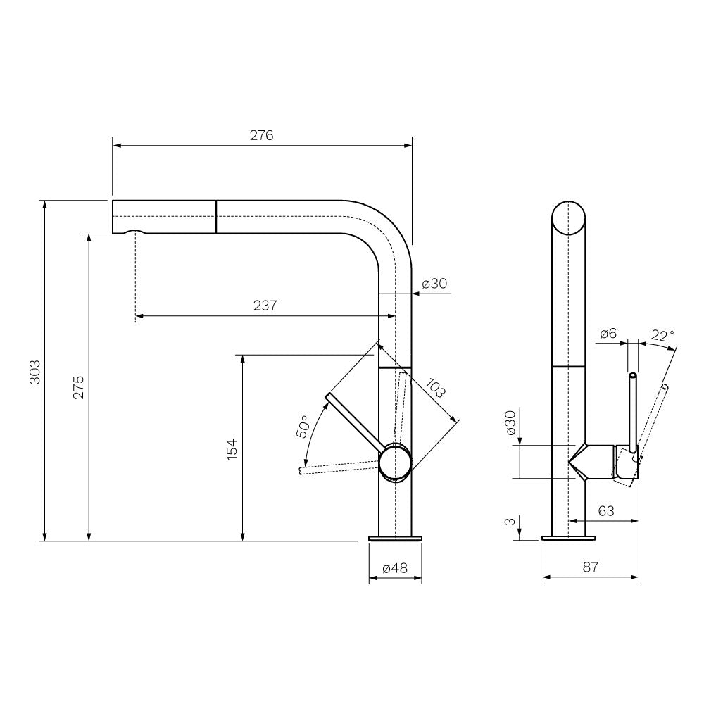 Parisi Envy 30 Kitchen Mixer with Fixed Spout and Pull-out Spray - Brushed Brass