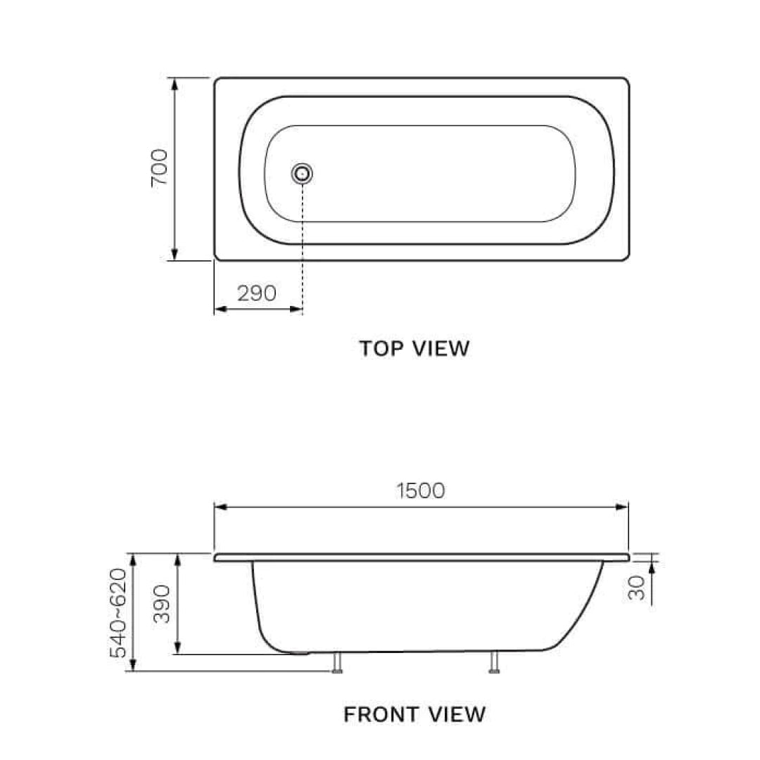 Parisi Envy 1500 Inset Bath - Gloss White - PB15070E