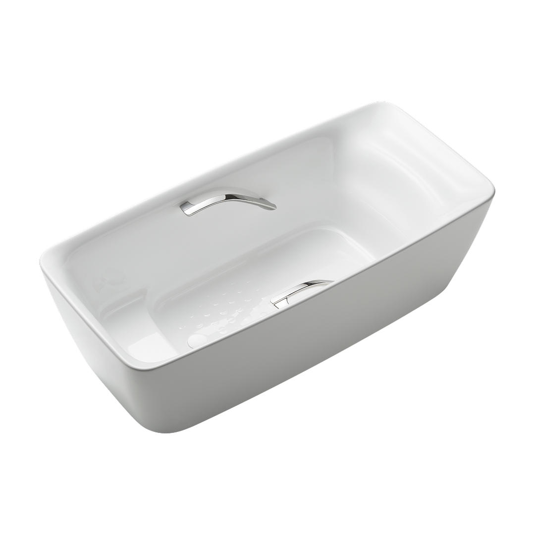 TOTO Galalato 1700 Reinforced Marble Freestanding Bath with Silver Hand Grips - Matte White - PJY1724WHPWE#MW