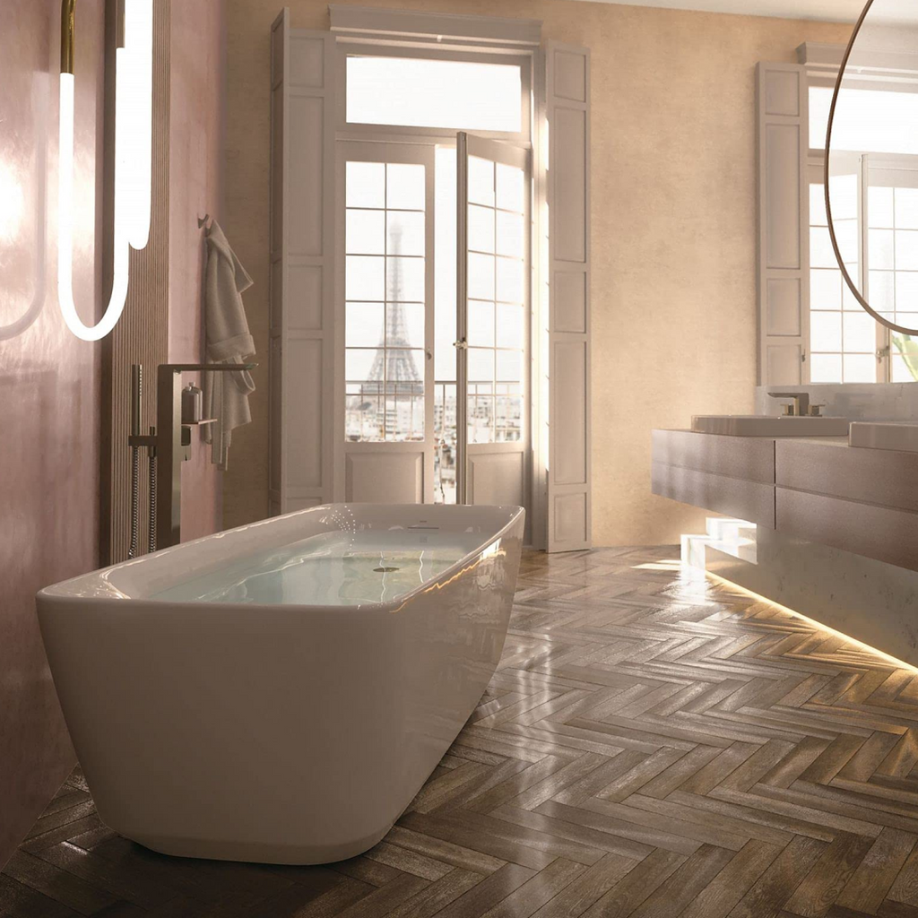 TOTO Galalato 1700 Reinforced Marble Freestanding Bath with Nickel Hand Grips - Matte White - PJY1724NHPWE#MW