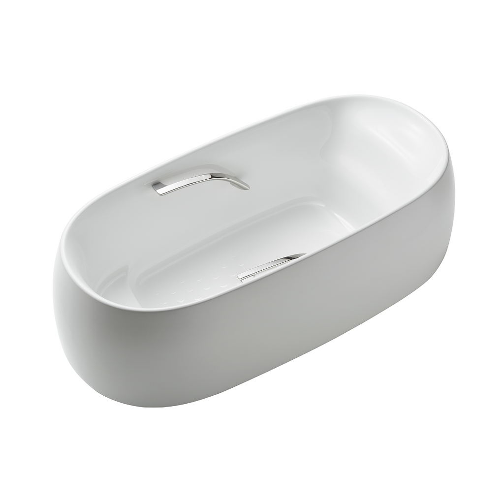 TOTO Galalato 1695 Reinforced Marble Freestanding Bath with Silver Hand Grips - Matte White - PJY1744WHPWE#MW