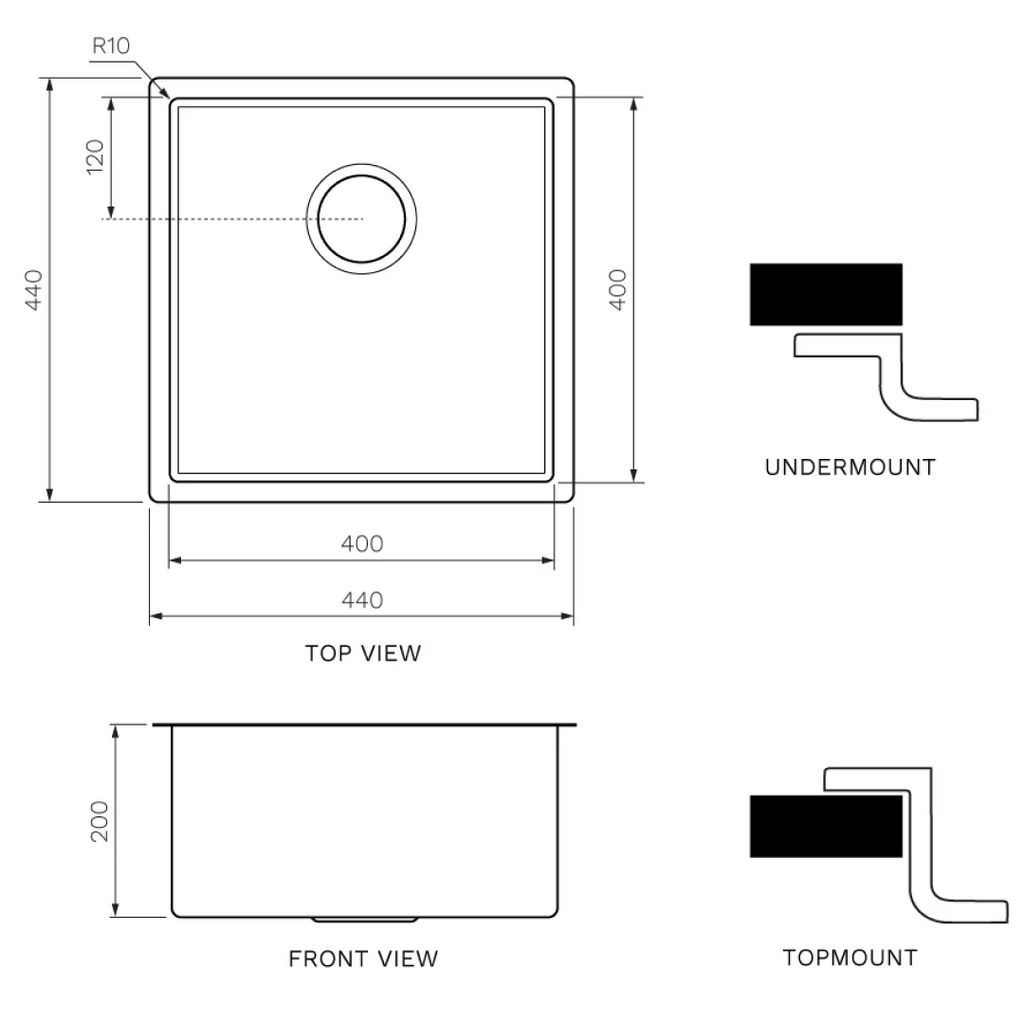 Parisi Quadro Single Bowl Sink 440mm - PK4444