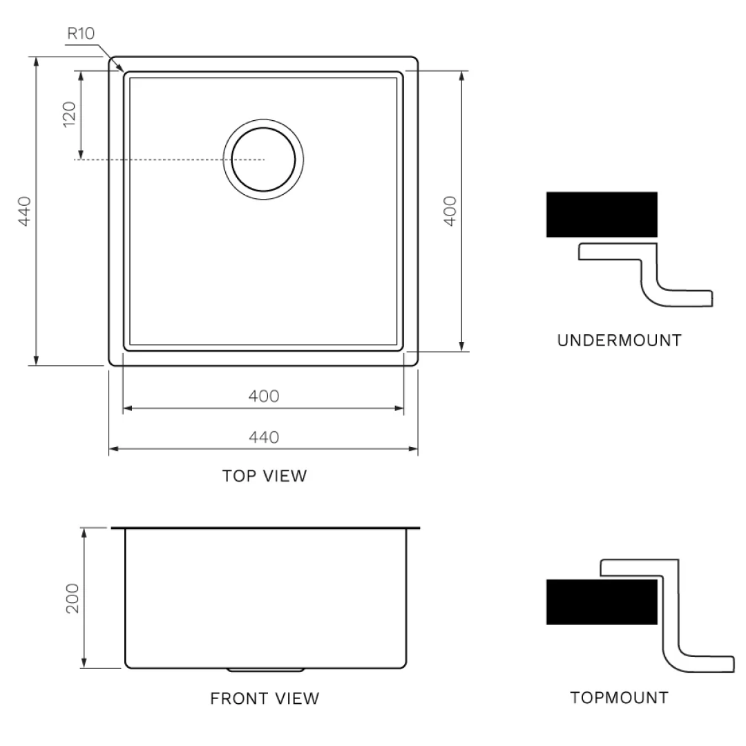 Parisi Quadro Single Bowl Sink 440mm - PK4444
