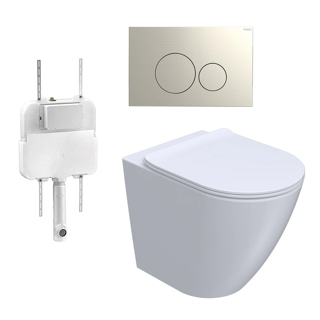 Parisi Ellisse PN610 Mk II Floor Mount Toilet Package - Includes Brushed Nickel Tondo Flush Plate - PN610 + PA110 + PA220.41