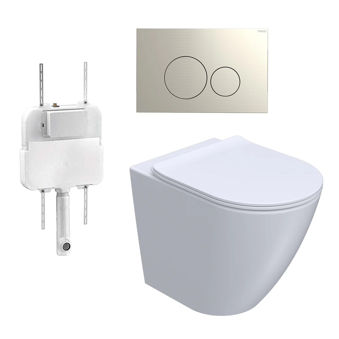 Parisi Ellisse PN610 Mk II Floor Mount Toilet Package - Includes Brushed Nickel Tondo Flush Plate - PN610 + PA110 + PA220.41